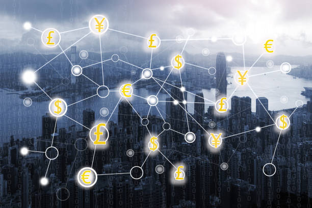 istock Digital money transfer and business technology connection concept 877254646