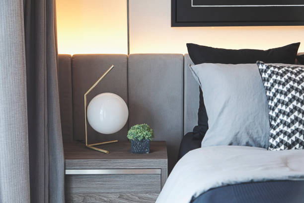 istock modern grey bedroom with lamp 877260572