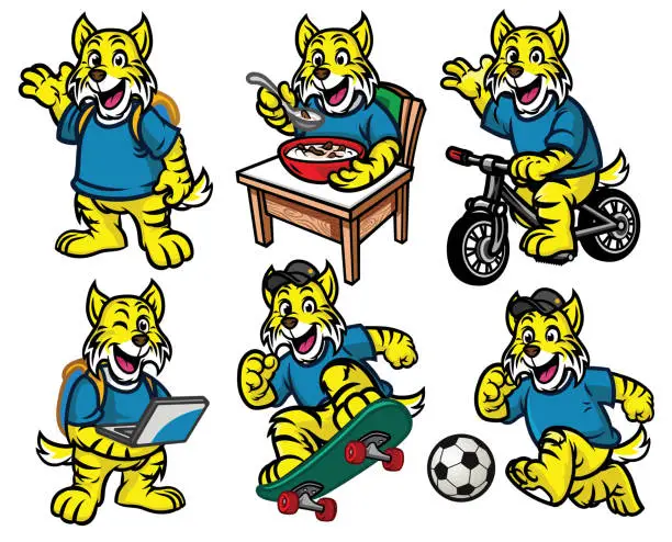 Vector illustration of cartoon character set of cute little wildcat