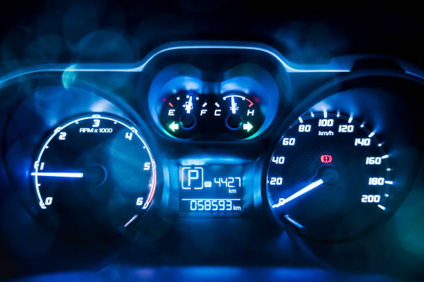 istock Dashboard. Close up of car speed meter. 877273566