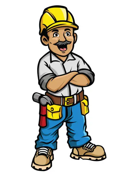 Vector illustration of happy construction worker