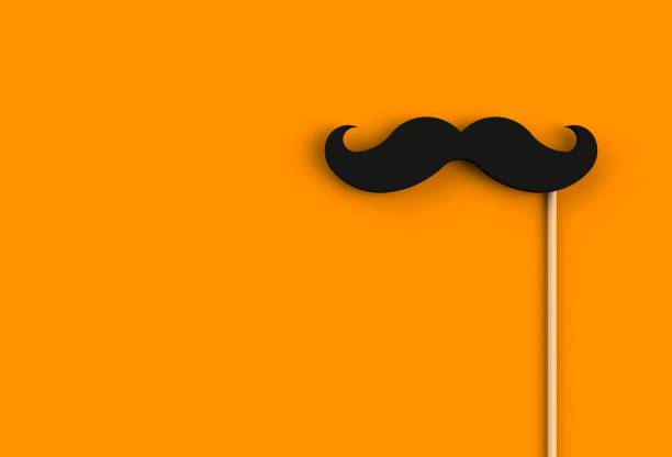 falso bigote negro sobre fondo naranja, 3d rendering - krung fotografías e imágenes de stock