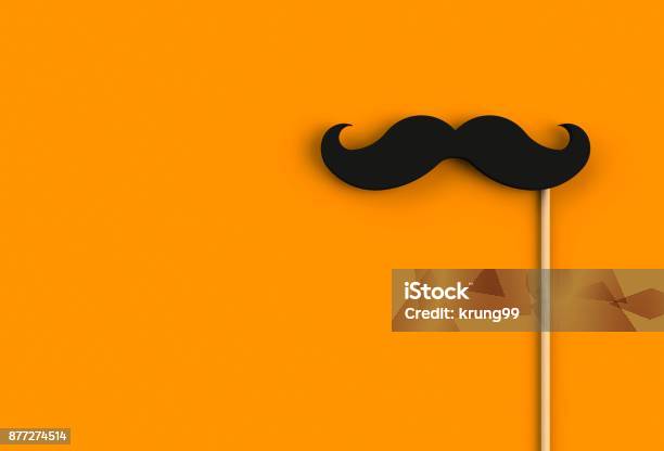 Fake Black Mustache On Orange Background 3d Rendering Stock Photo - Download Image Now