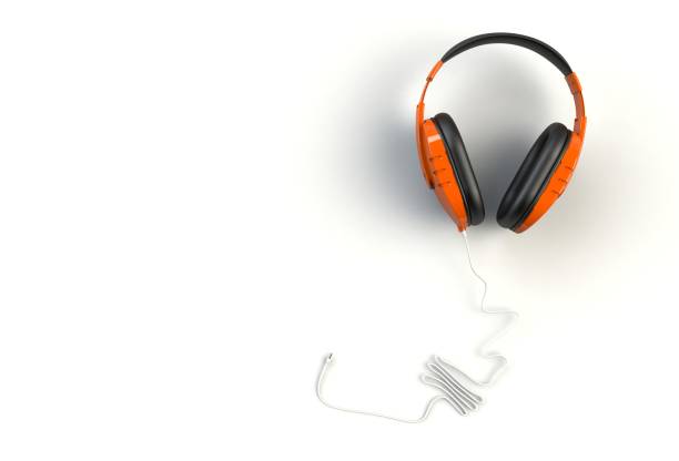 istock Orange headphones on white background, Top view with copyspace for your text, 3D rendering 877274534