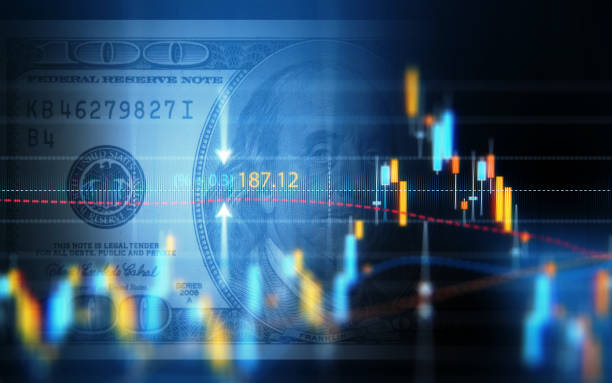 Financial Data Analysis Graph Over One Hundred American Dollar Bill Financial data analysis graph showing market trends over one hundred American dollar bill on a digital display. Selective focus. Horizontal composition with copy space. digital price stock pictures, royalty-free photos & images