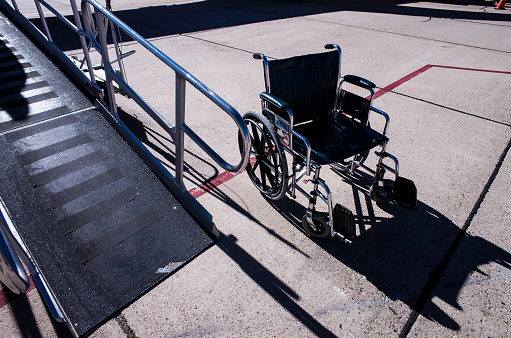 A slope for a wheelchair to board.
