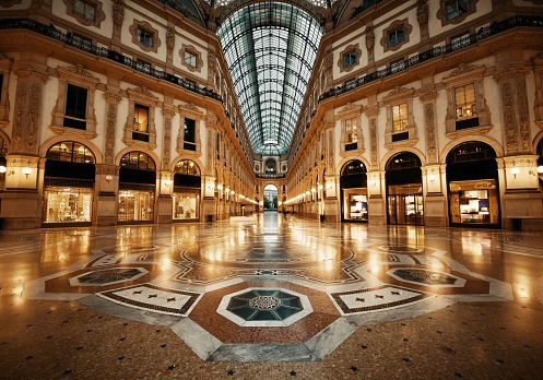 Galleria Vittorio Emanuele II shopping mall interior in Milan, Italy.