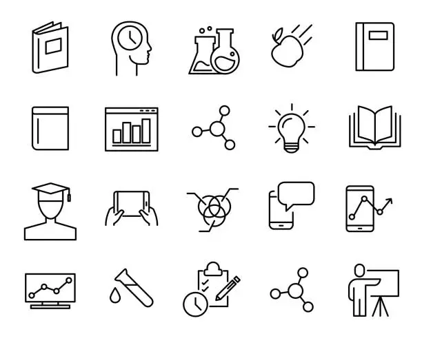 Vector illustration of Simple collection of e-learning related line icons.