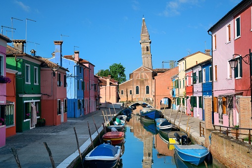 Burano colorful historical buildings and canal. Venice, Italy.