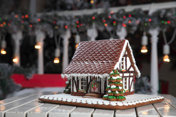 istock Christmas composition with Gingerbread house 877300124