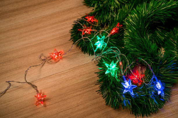 istock Star light for christmas tree, happy new year, copy space, top view. 877301516