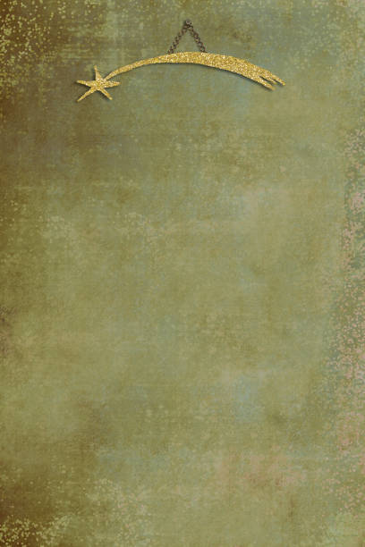 Christmas Nativity greetings cards, Star of Bethlehem  gold texture hanging on blank grunge background