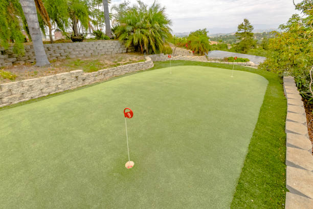 istock The golf course landscape with solar panels in the background 877305290