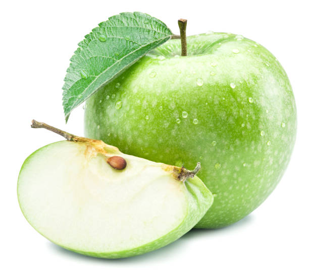 istock Ripe green apple with water drops on it. 877305328