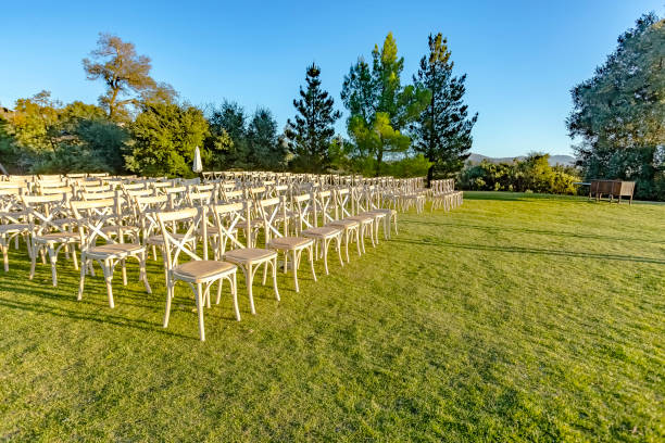 istock Golden hour of the wedding seating area from front 877308116