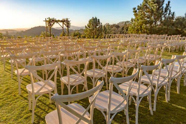 istock Golden hour of the wedding seating area from back 877308620