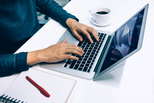 istock Male using computer laptop in office.business lifestyle,organization concepts 877316122