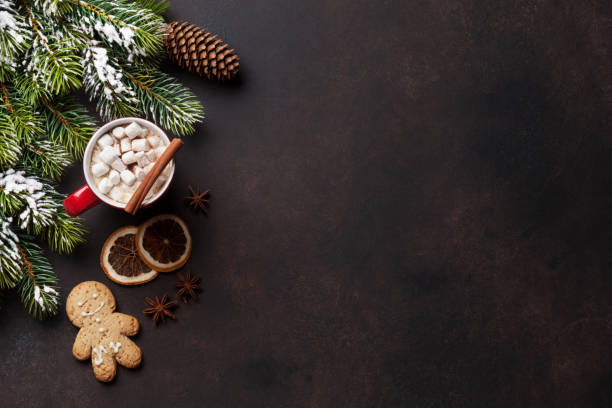istock Christmas background with hot chocolate and marshmallow 877321636