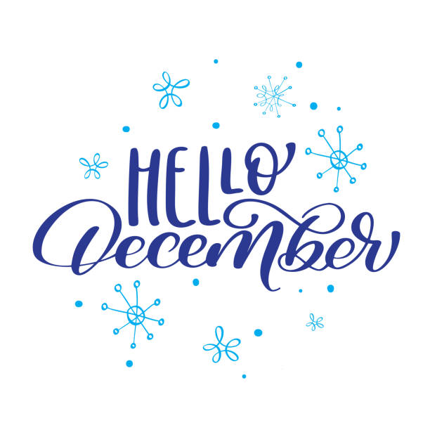 istock Christmas text Hello December on background of snowflakes. Vector illustration Print Design 877325784