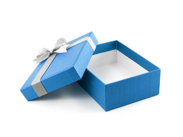 istock open and empty blue gift box with white ribbon bow on white background 877326188