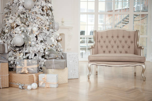 istock Gold Christmas background  with decorated tree 877333144