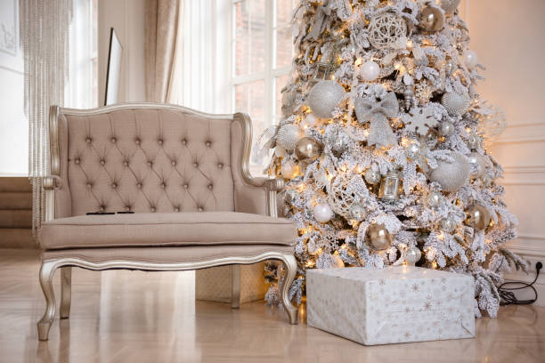 istock Gold Christmas background  with decorated tree 877333168