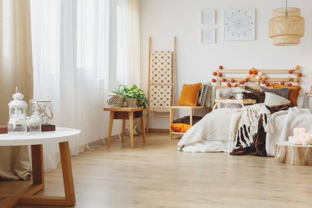 istock Interior of scandinavian design bedroom 877333300