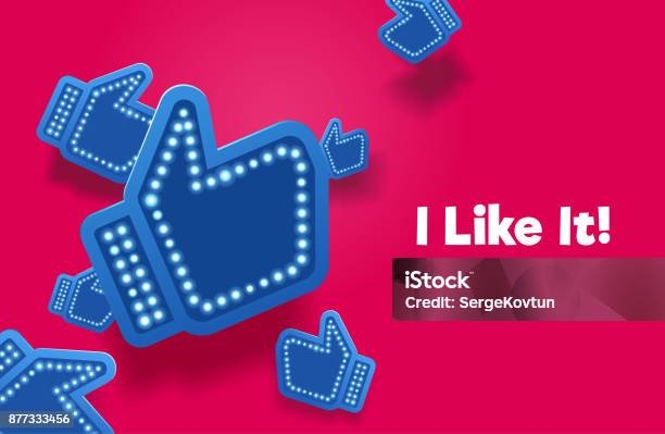 Icons Like Social Network Are Falling Down Hand Big Finger Up On Pink Background I Like It Stock Illustration - Download Image Now