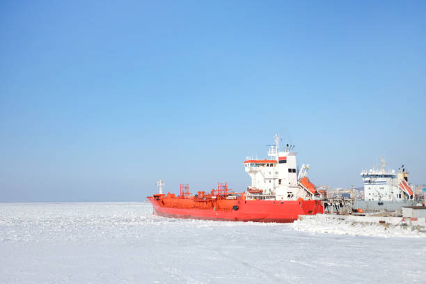 얼음에 빨간 탐사 우주선 - arctic surveyor ice snow 뉴스 사진 이미지