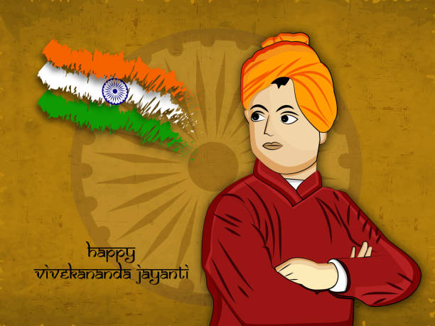 illustration of Swami Vivekanand jayanti background illustration of elements of Swami Vivekanand jayanti background national youth day 12 january stock illustrations