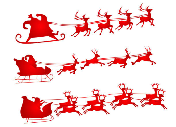 istock Silhouette Illustration of Flying Santa and Christmas Reindeer 877341082