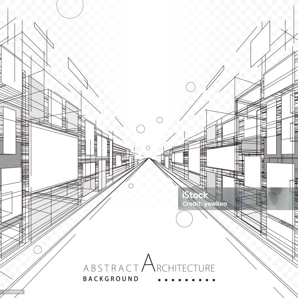 Abstract Architecture Design Abstract architecture construction perspective designing black and white background. Architecture stock vector