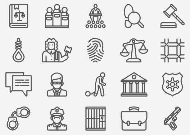 법과 정의 라인 아이콘 - handcuffs stock illustrations