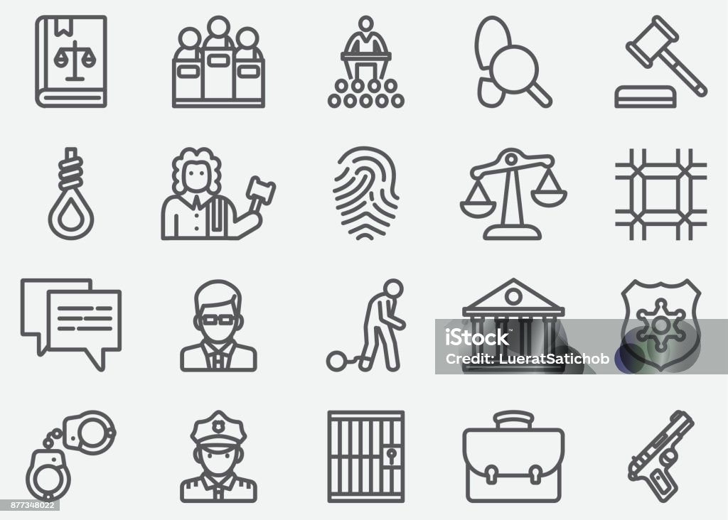 Law and Justice Line Icons Icon Symbol stock vector