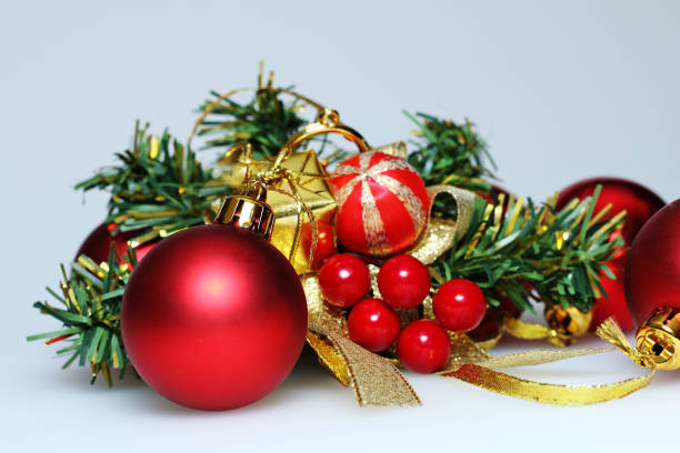 istock Beautiful and bright christmas decoration isolated on white background 877348238
