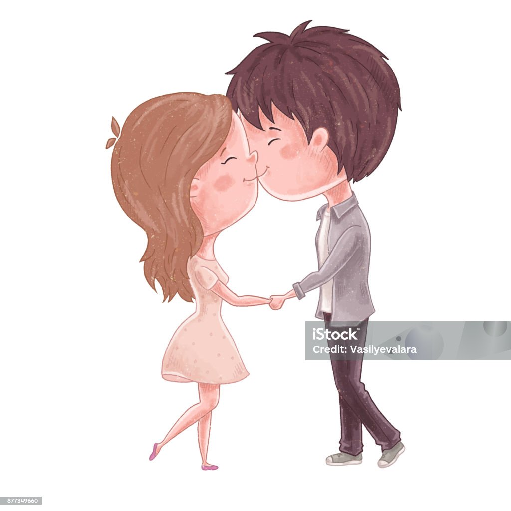 Cute Couple Kiss Stock Illustration - Download Image Now - Couple ...