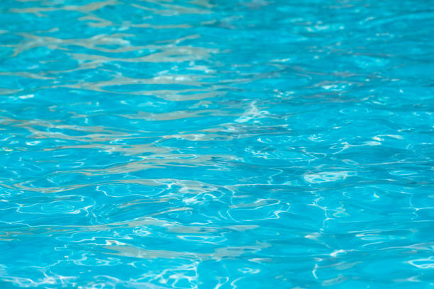 istock Blue and bright water surface and ripple wave with sun reflection in swimming pool 877356818