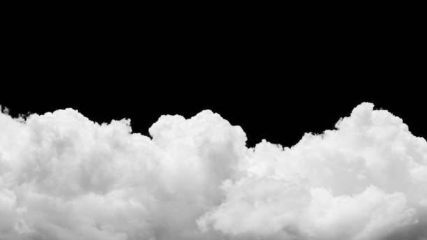 istock Close-up cumulus clouds isolated on black background, Black sky with white clouds panorama 877364854