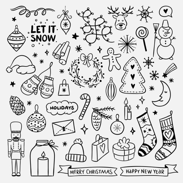 istock Cute hand drawn Christmas elements. New Year and Christmas doodle for greeting cards 877370892