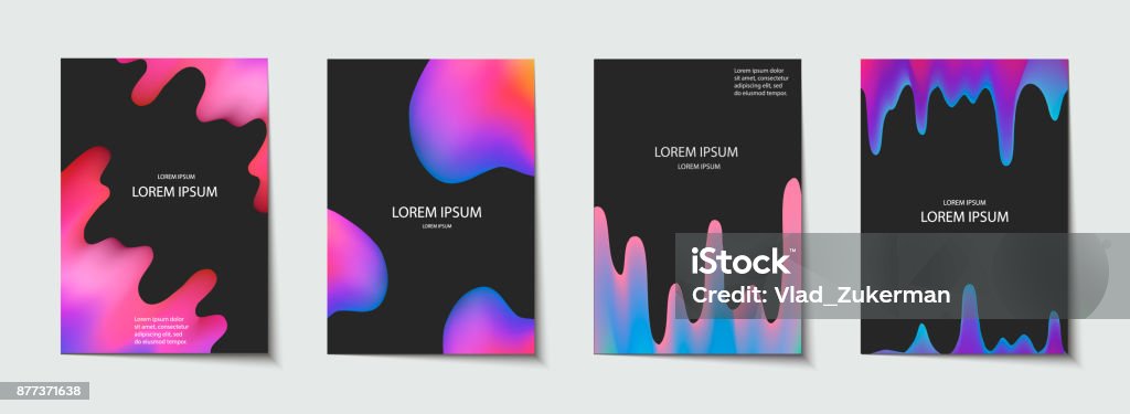 Trendy template set with futuristic modern neon shapes for poster, cover, card, broshure, banner. Trendy template set with futuristic modern shapes for poster, cover, card, brochure, banner. Abstract geometric pattern. Color splash. Minimal design. Vector illustration. Backgrounds stock vector