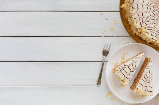 istock Esterhazy cake sliced on white plate top view 877381956