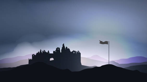 Destroyed city ,Fort in Ruin with Flag - Vector Illustration vector art illustration