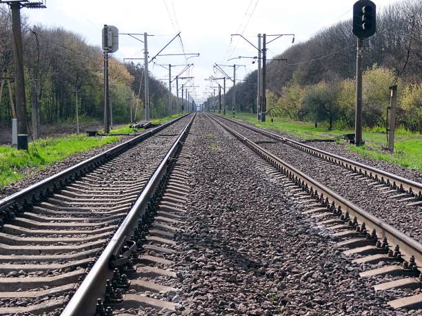 istock Railway stretches into the distance on a sunny day 877384994