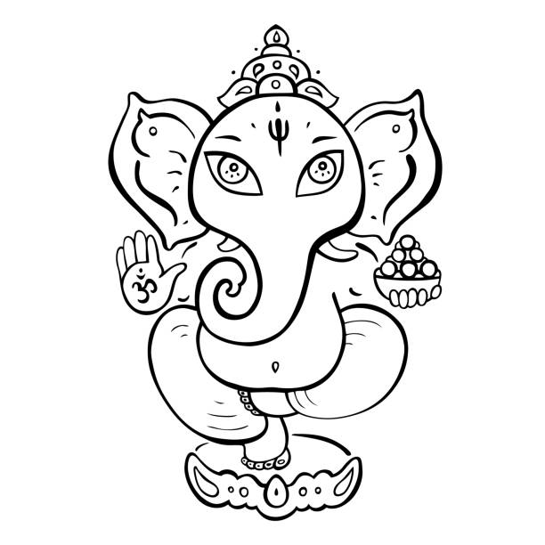 Ganapati Meditation in lotus pose Hindu God Ganesha. Ganapati. Vector hand drawn illustration. Meditation in lotus pose ganesha outline drawing stock illustrations