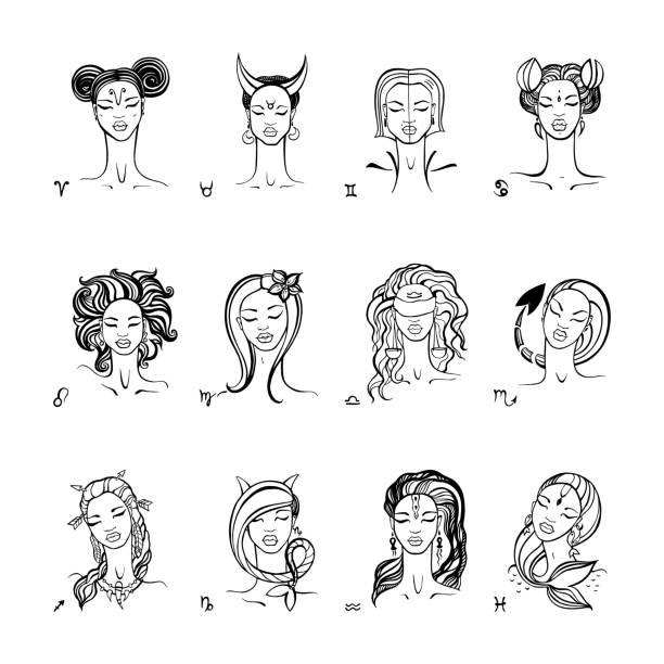 Zodiac sign. Beautiful fashion girl. Vector hand drawn illustration Zodiac signs collection. Beautiful fashion zodiac girl. Horoscope series. Ink hand drawn Vector illustration female scorpio tattoos stock illustrations