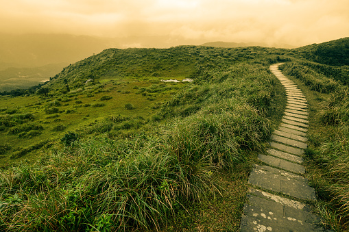 Inviting foothpath through a scenic landscape on the rugged and beautiful east coast of Taiwan.