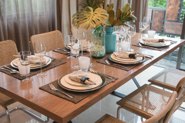 istock luxury table set on wooden dining table 877473878