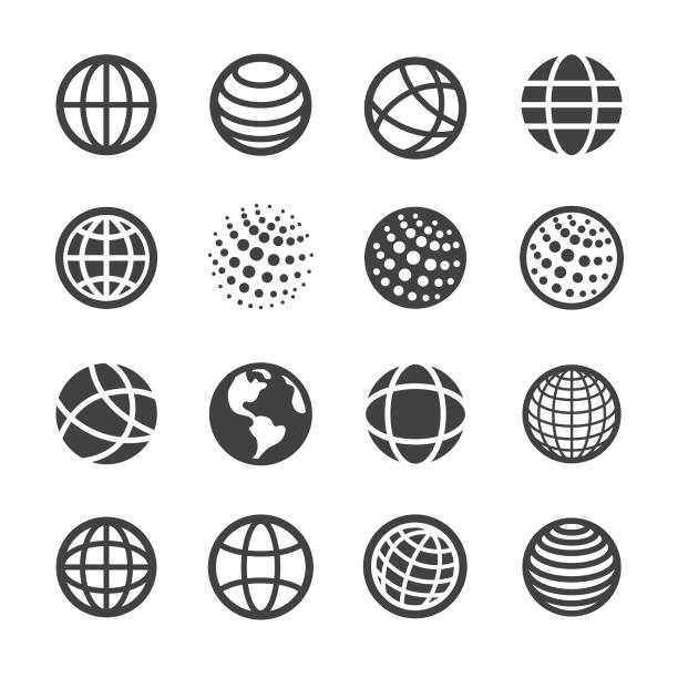 globus und kommunikation icons set - acme-serie - planet sphere globe usa stock-grafiken, -clipart, -cartoons und -symbole