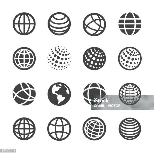 Globe And Communication Icons Set Acme Series Stock Illustration - Download Image Now - Globe - Navigational Equipment, Icon Symbol, Planet - Space