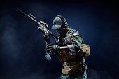Special Forces soldier in action. Portrait of a Soldier